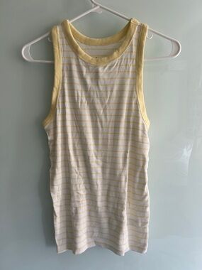 a new day Yellow and White Striped Ribbed Tank Top